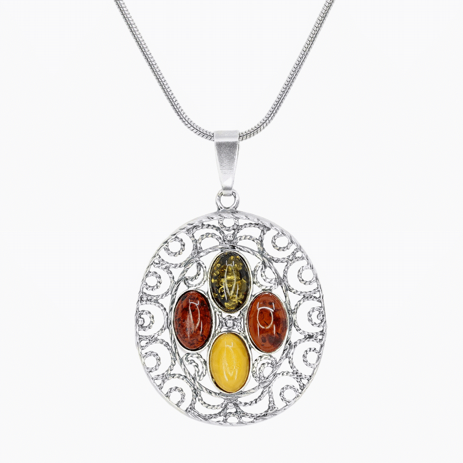 Multi-Color Amber Swirl Detail Medallion in Sterling Silver