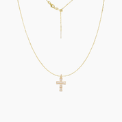 CZ Cross Adjustable Charm Threader Necklace (Gold)