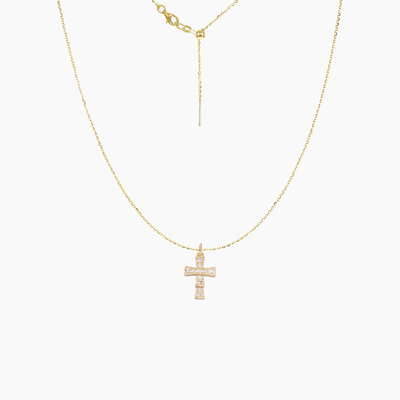 CZ Cross Adjustable Charm Threader Necklace (Gold)