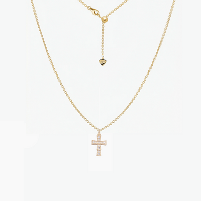 CZ Cross Adjustable Necklace (Gold)