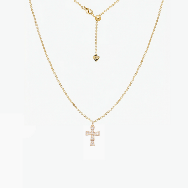 CZ Cross Adjustable Necklace (Gold)