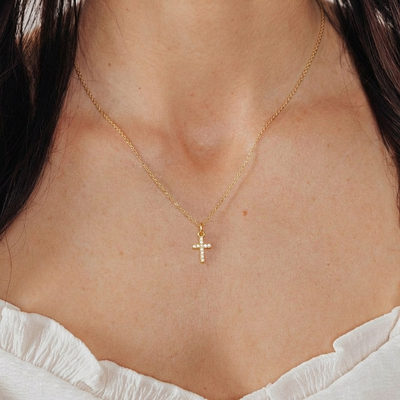 Dainty CZ Cross Charm (Gold)