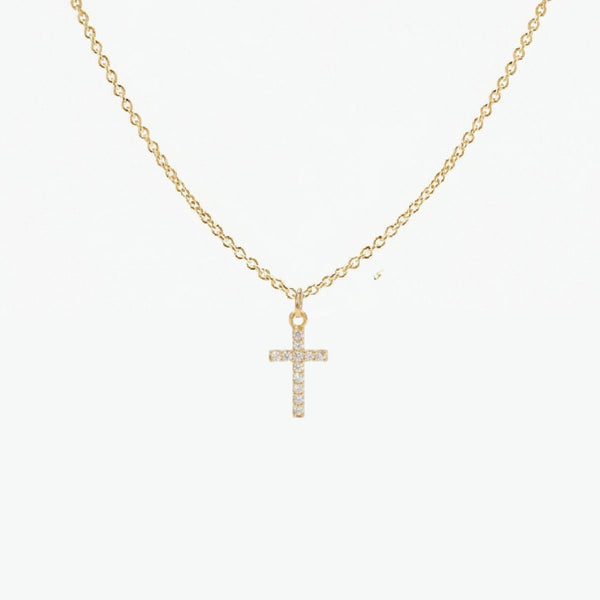 Dainty CZ Cross Adjustable Necklace (Gold)