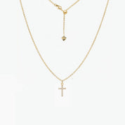 Dainty CZ Cross Adjustable Necklace (Gold)