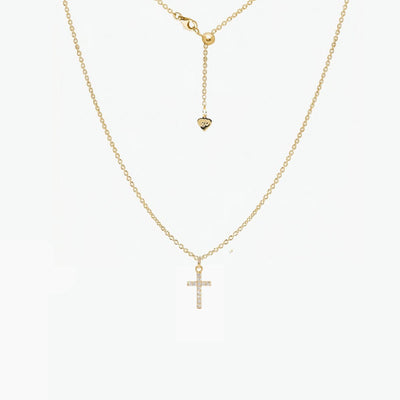 Dainty CZ Cross Adjustable Necklace (Gold)