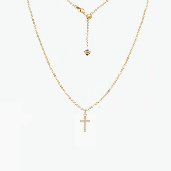 Dainty CZ Cross Adjustable Necklace (Gold)