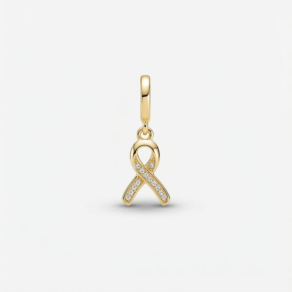 CZ Cancer Ribbon Charm (Gold)