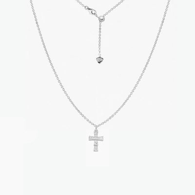 CZ Cross Adjustable Necklace (Silver)