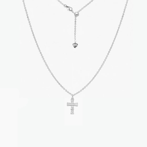 CZ Cross Adjustable Necklace (Silver)