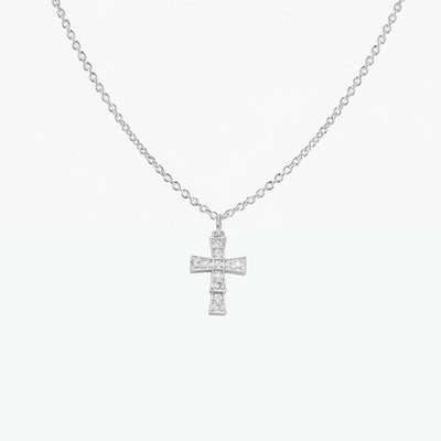 CZ Cross Adjustable Necklace (Silver)