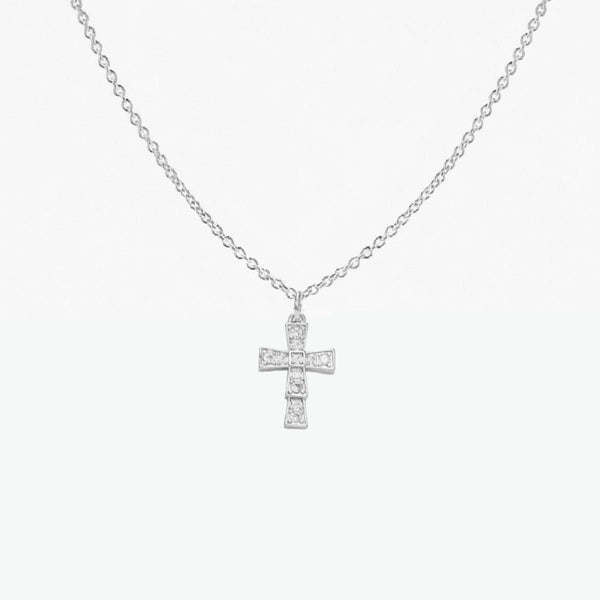 CZ Cross Adjustable Necklace (Silver)