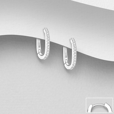 Brilliant CZ Oval Hoop Earrings (Silver)