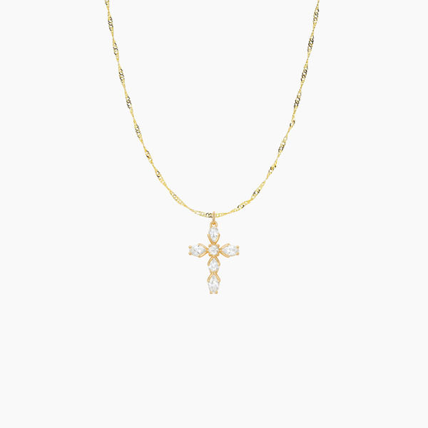 Pear-Cut CZ Cross Pendant (Gold)