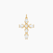 Pear-Cut CZ Cross Pendant (Gold)