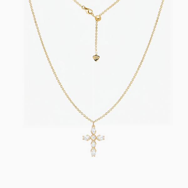 Pear-Cut CZ Cross Pendant (Gold)