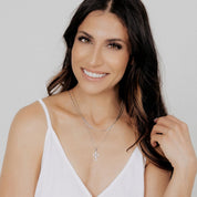 Pear-Cut CZ Cross Pendant (Silver)