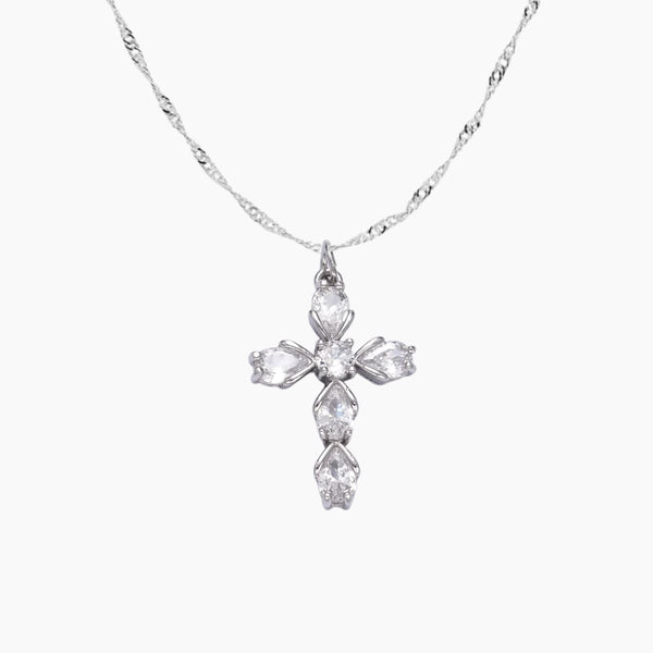 Pear-Cut CZ Cross Pendant (Silver)