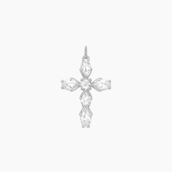 Pear-Cut CZ Cross Pendant (Silver)