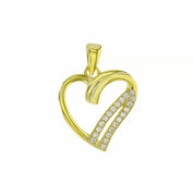 Open Heart Double Row CZ Pendant (Gold)