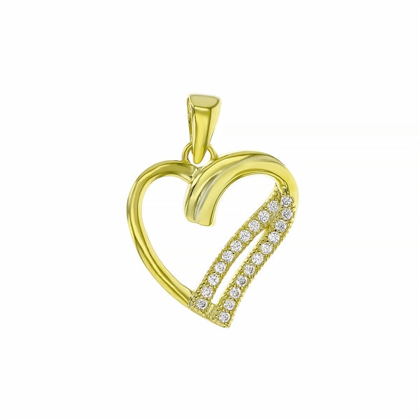 Open Heart Double Row CZ Pendant (Gold)