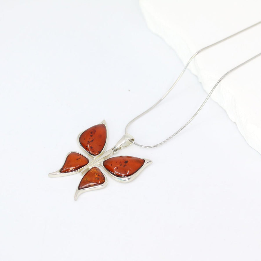 Amber Collection Pendants Honey Amber Butterfly Pendant in Sterling Silver