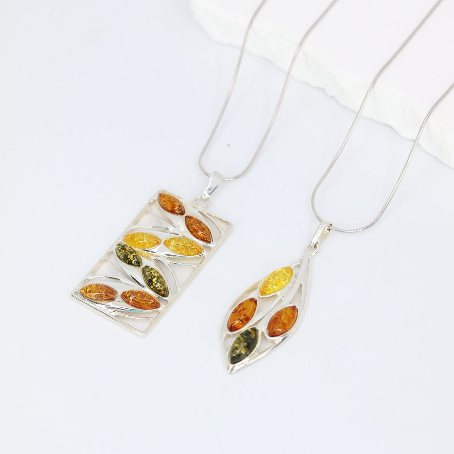 Amber Collection Pendants Multi-Color Amber Rectangle Pendant in Sterling Silver