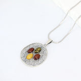 Amber Collection Pendants Multi-Color Amber Swirl Detail Medallion in Sterling Silver