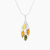 Amber Collection Pendants Pendant + Chain Multi-Color Amber Leaf Pendant in Sterling Silver