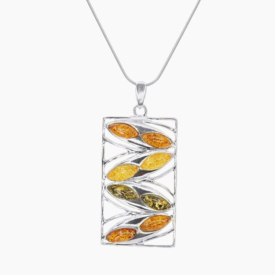 Amber Collection Pendants Pendant + Chain Multi-Color Amber Rectangle Pendant in Sterling Silver