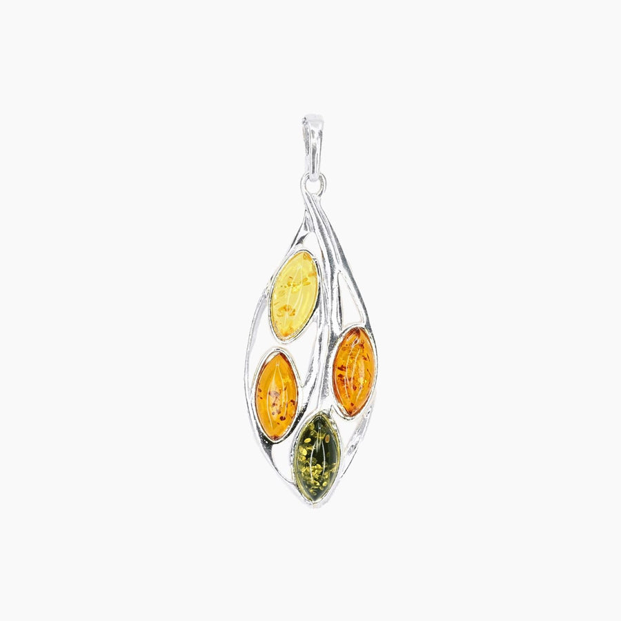 Amber Collection Pendants Pendant Multi-Color Amber Leaf Pendant in Sterling Silver