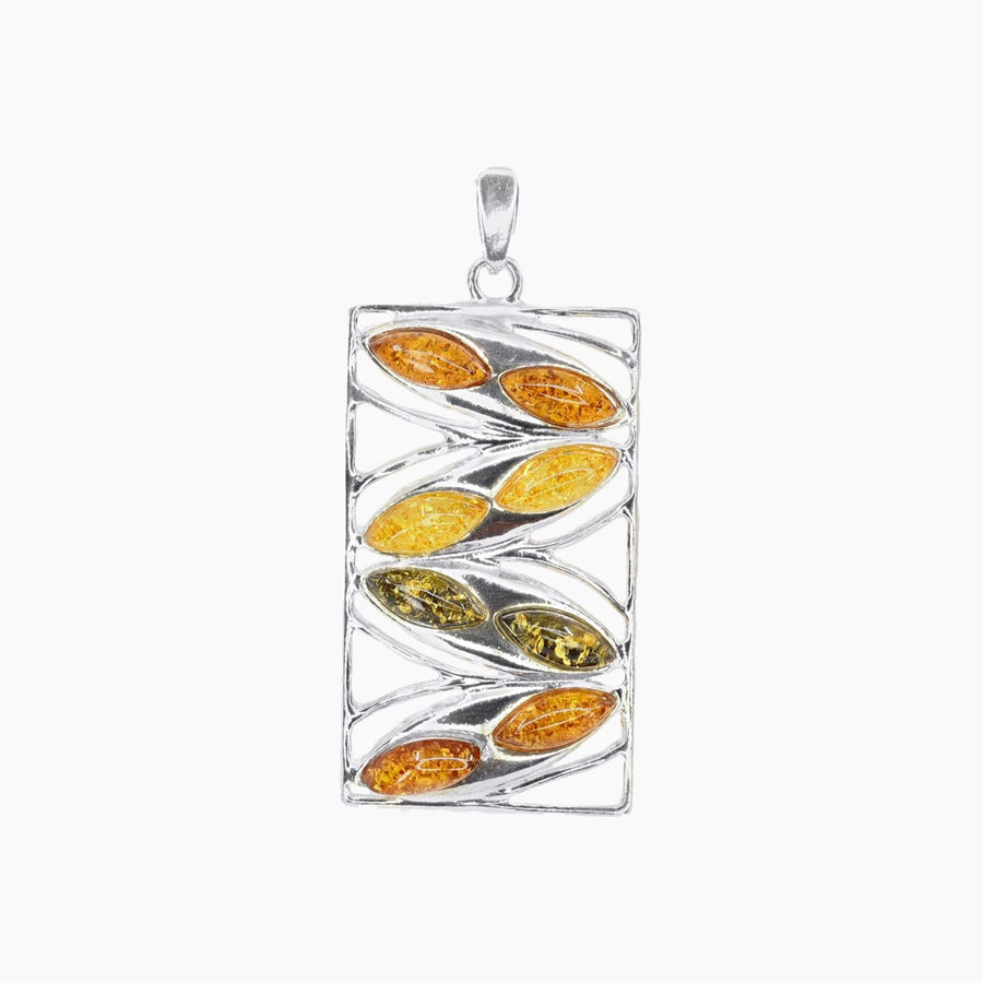 Amber Collection Pendants Pendant Multi-Color Amber Rectangle Pendant in Sterling Silver