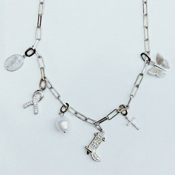 CZ Cancer Ribbon Charm (Silver)