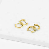 Crystal Collection Earrings Brilliant CZ Huggie Hoop Earrings (Gold)