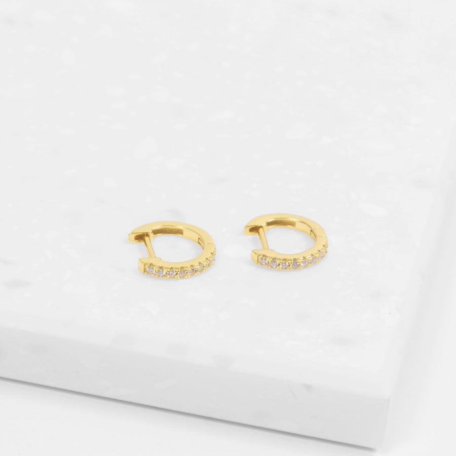 Crystal Collection Earrings Brilliant CZ Huggie Hoop Earrings (Gold)
