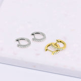 Crystal Collection Earrings Brilliant CZ Huggie Hoop Earrings (Silver)