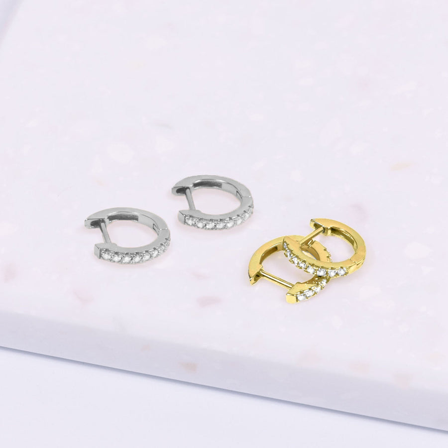 Crystal Collection Earrings Brilliant CZ Huggie Hoop Earrings (Silver)