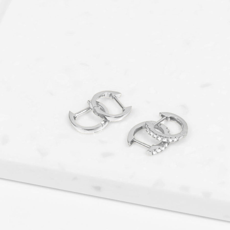 Crystal Collection Earrings Brilliant CZ Huggie Hoop Earrings (Silver)
