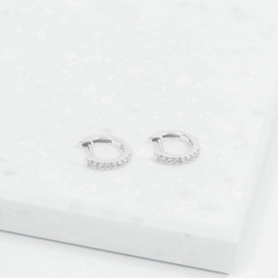 Crystal Collection Earrings Brilliant CZ Huggie Hoop Earrings (Silver)
