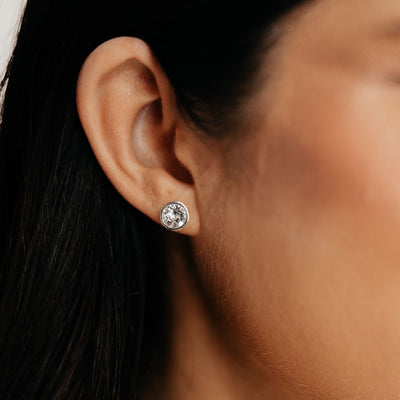 Crystal Collection Earrings Clear Round Crystal Bezel-Set Post Earrings