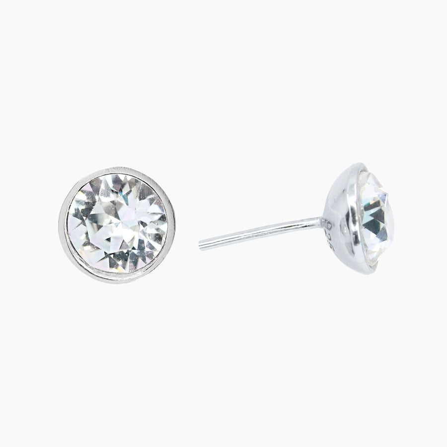 Crystal Collection Earrings Clear Round Single Crystal Bezel-Set Post Earrings