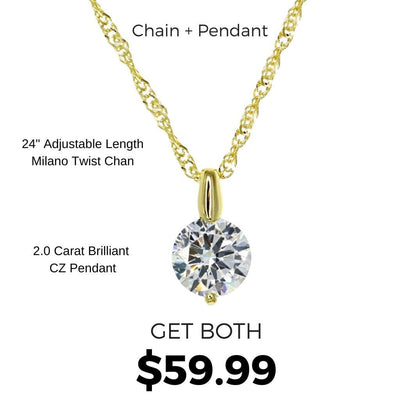 Crystal Collection Necklaces Adjustable Milano Twist Chain + Brilliant CZ Pendant Set in Gold Overlay
