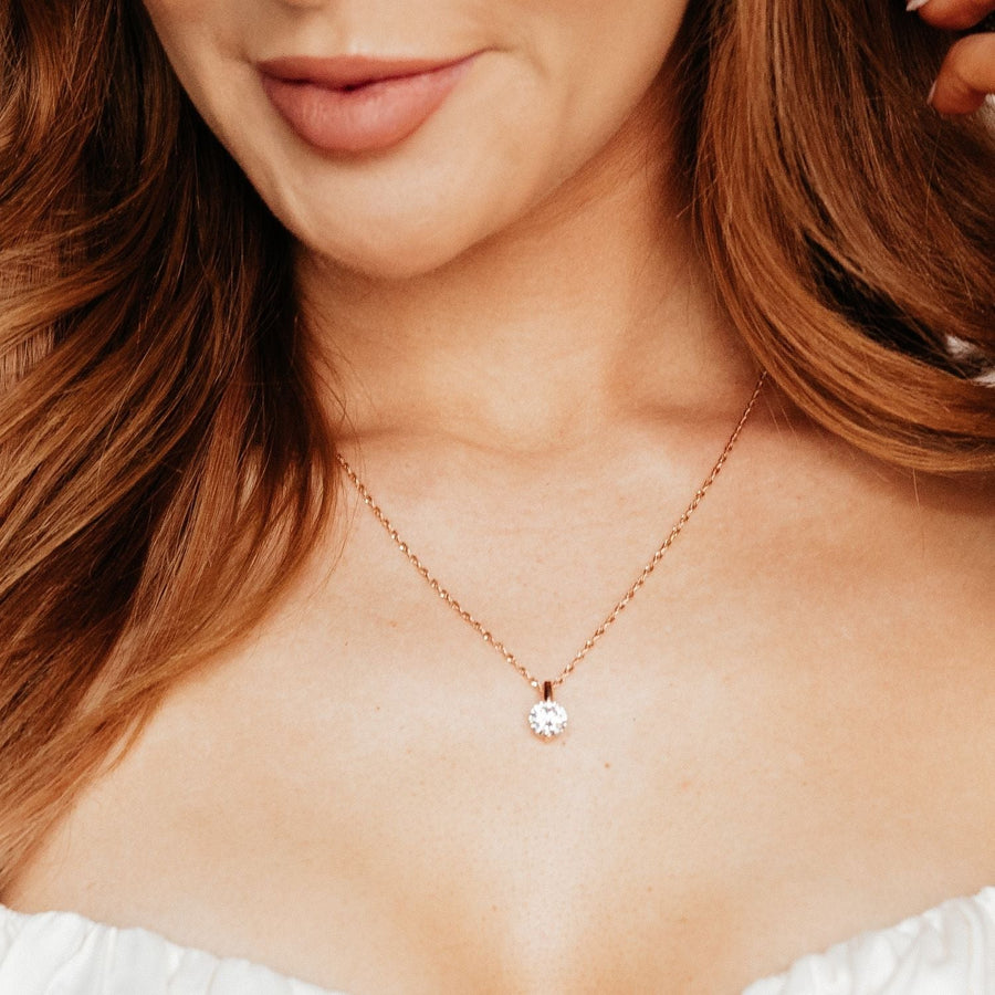 Crystal Collection Necklaces Adjustable Milano Twist Chain + Brilliant CZ Pendant Set in Rose Gold Overlay