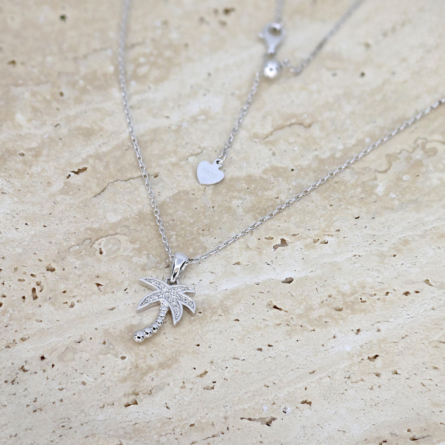 Sterling Silver CZ Palm Tree Adjustable Necklace Roma Designer Jewelry