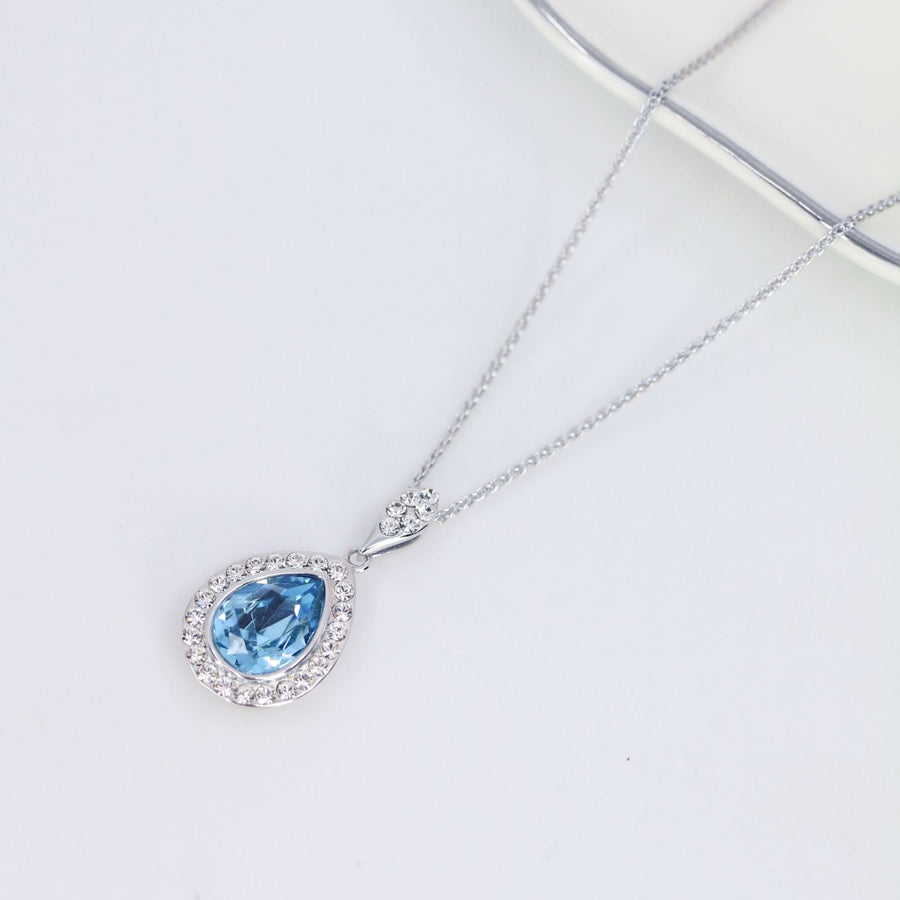 Crystal Collection Pendants Blue Teardrop Swarovski Crystal Pendant with Crystal Detail Bail