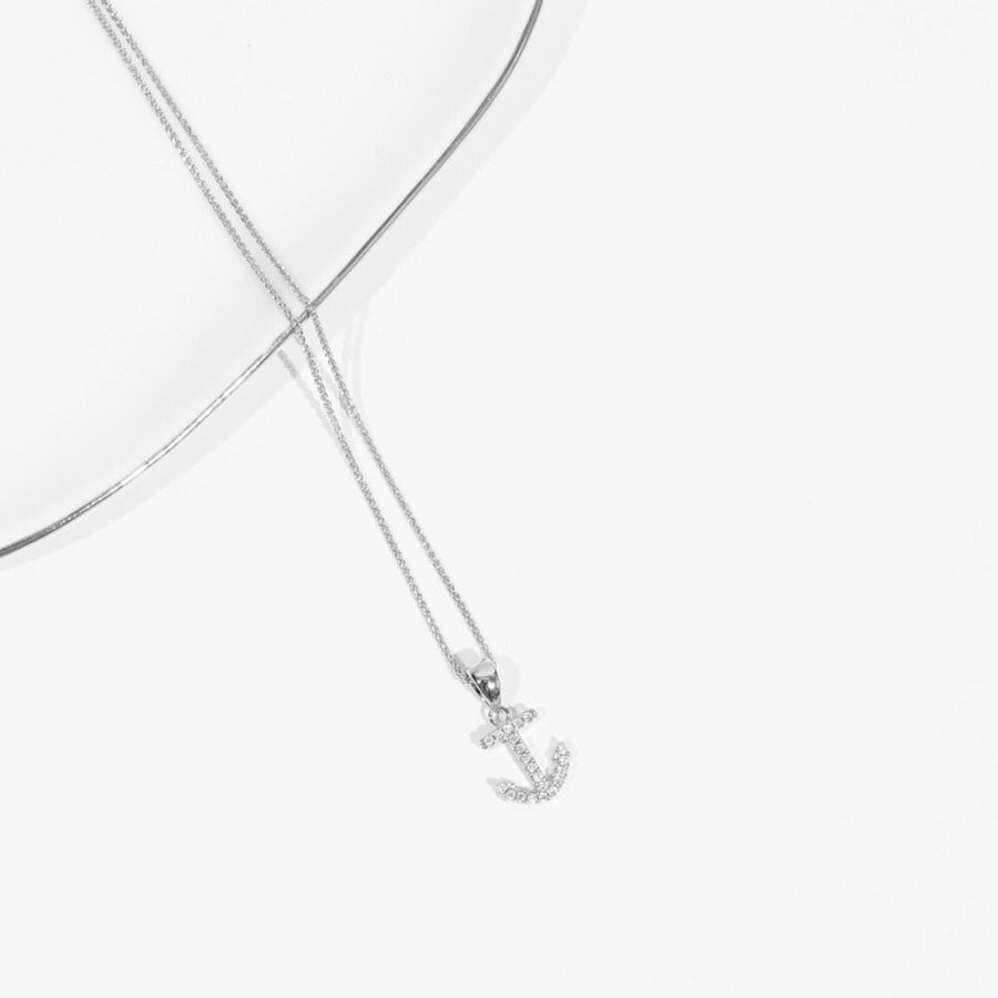 Crystal Collection Pendants Sterling Silver CZ Small Anchor Pendant
