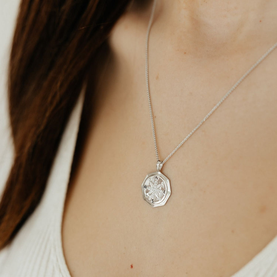Crystal Collection Pendants True North Compass Pendant with CZ Accents