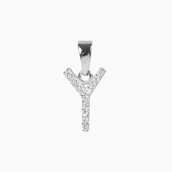Crystal Collection Pendants Y Sterling Silver CZ Small Initial Pendant