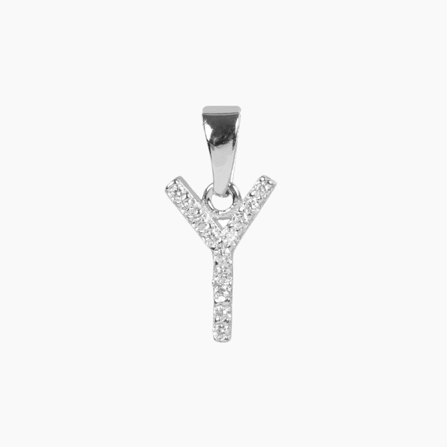Crystal Collection Pendants Y Sterling Silver CZ Small Initial Pendant