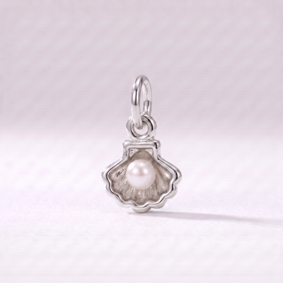 Tiny Seashell Pearl Charm (Silver)