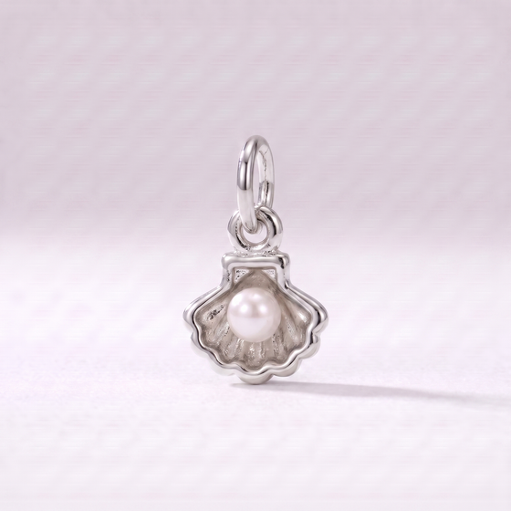 Tiny Seashell Pearl Charm (Silver)